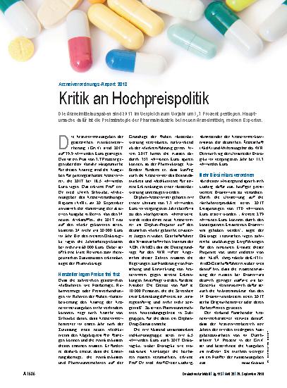 Vorschauseite 1: Arzneiverordnungs-Report 2018: Kritik an Hochpreispolitik