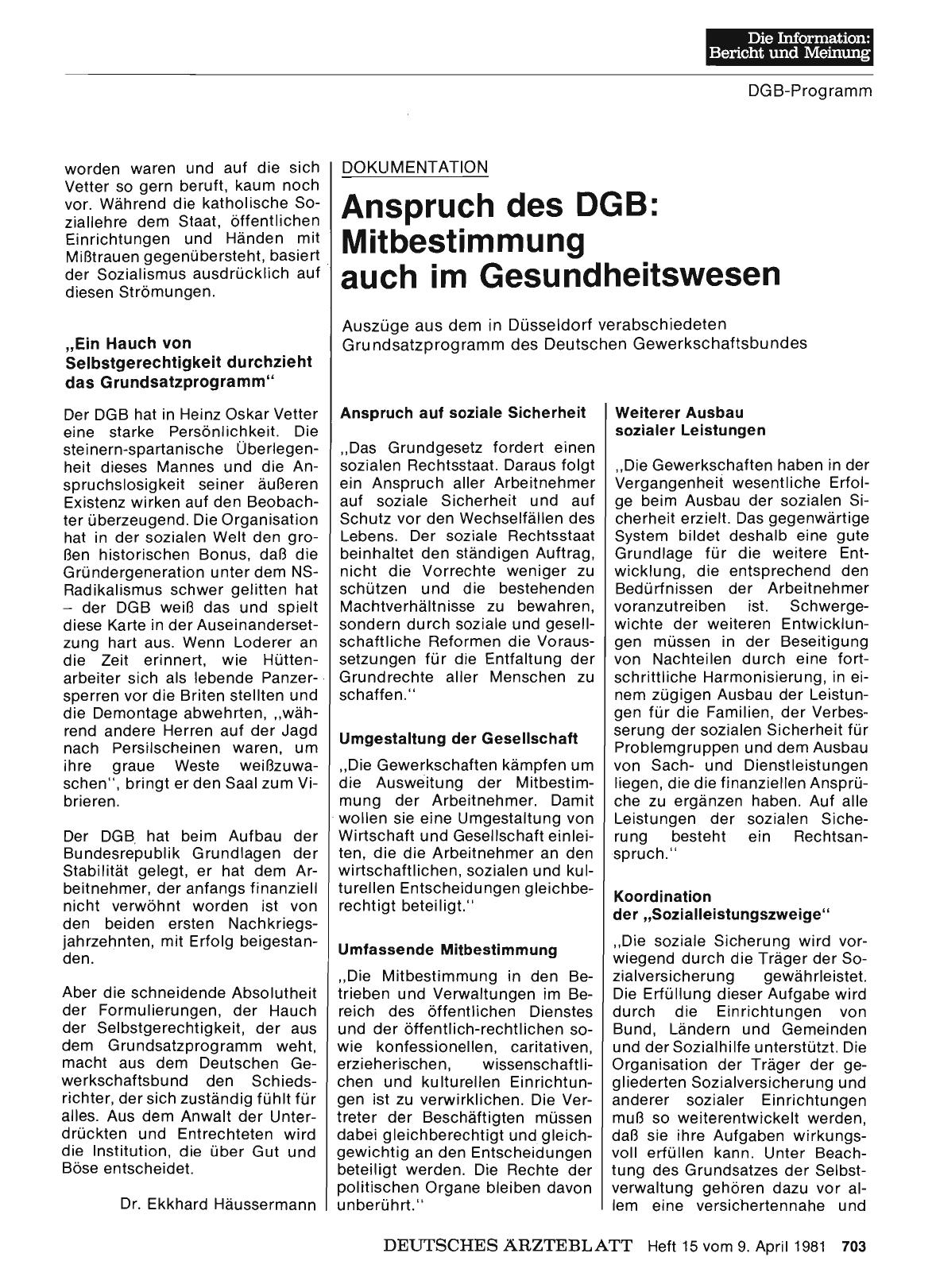 Vorschauseite 1: Anspruch des DGB: Mitbestimmung auch im Gesundheitswesen
