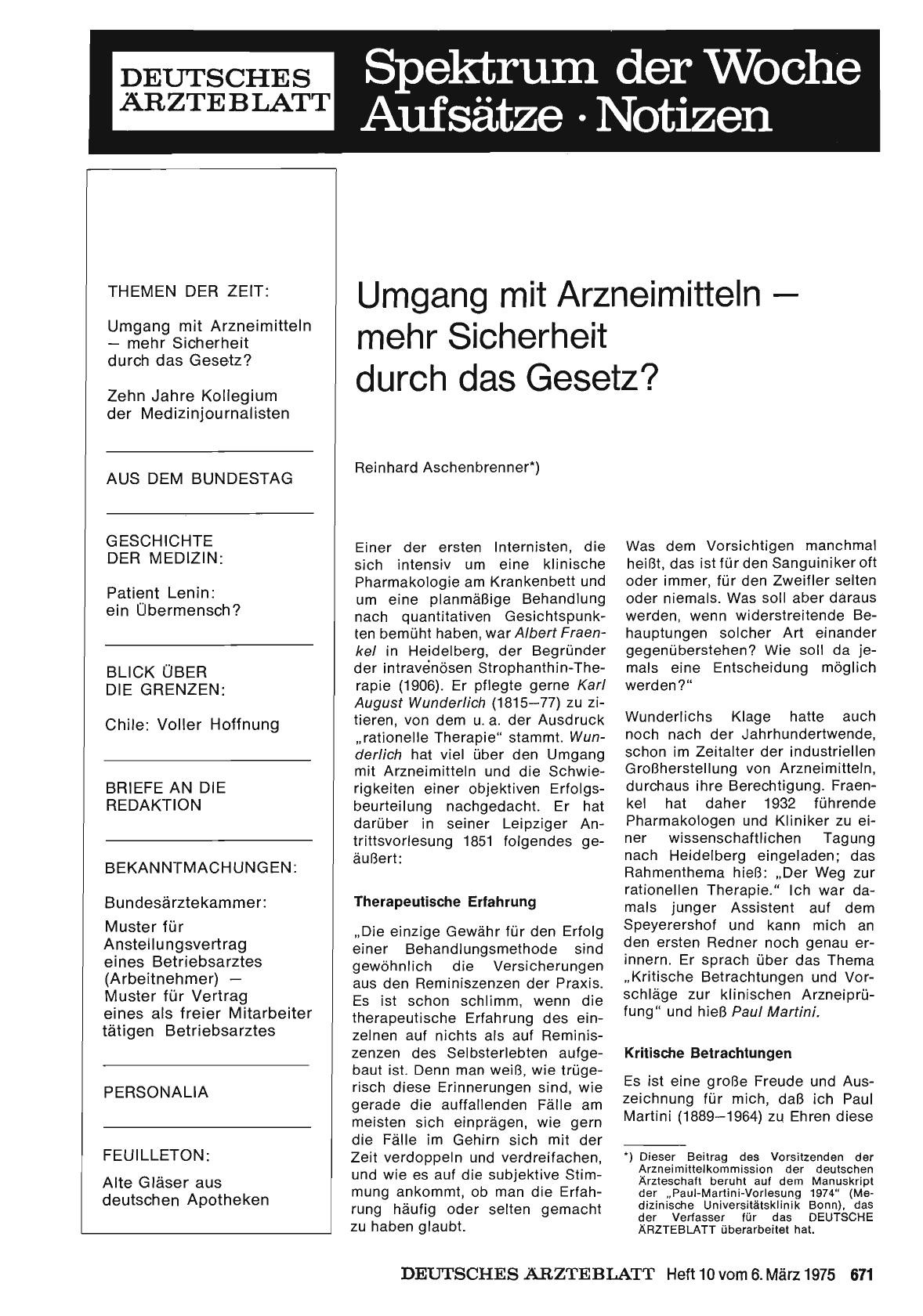 Vorschauseite 1: Umgang mit Arzneimitteln — mehr Sicherheit durch das Gesetz?
