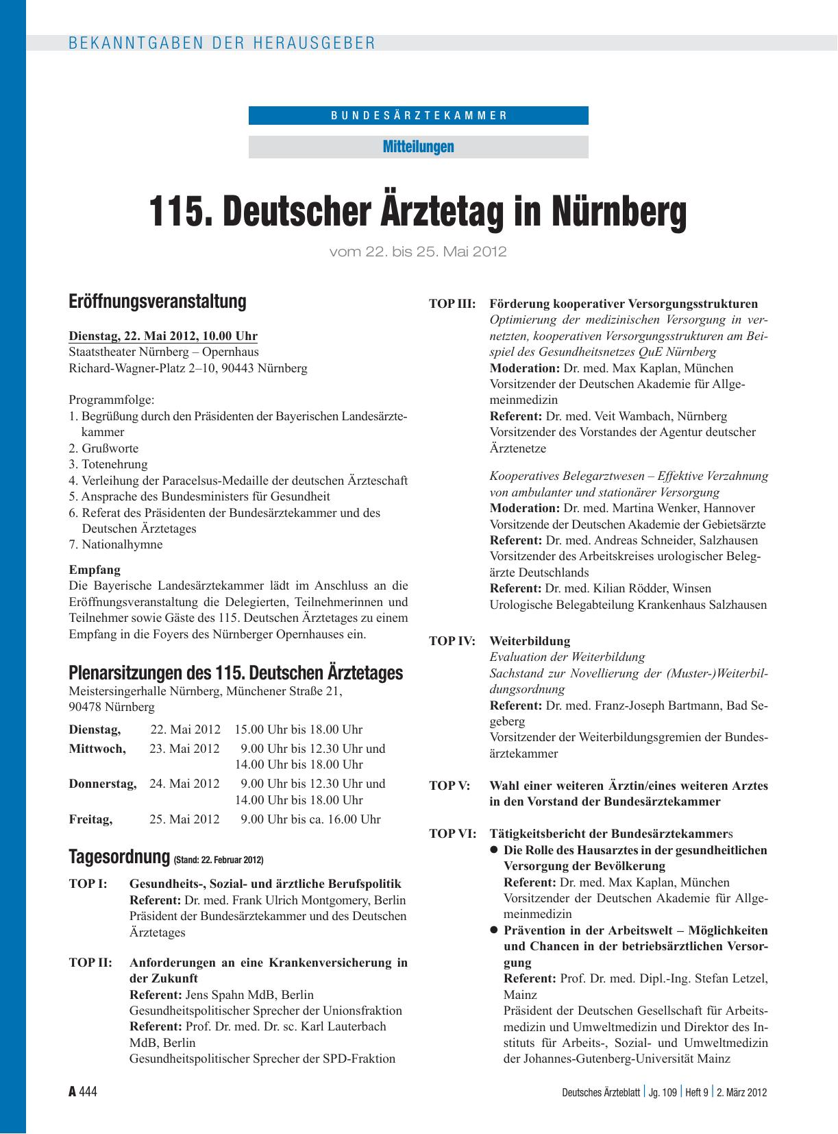 Vorschauseite 1: 115. Deutscher Ärztetag in Nürnberg