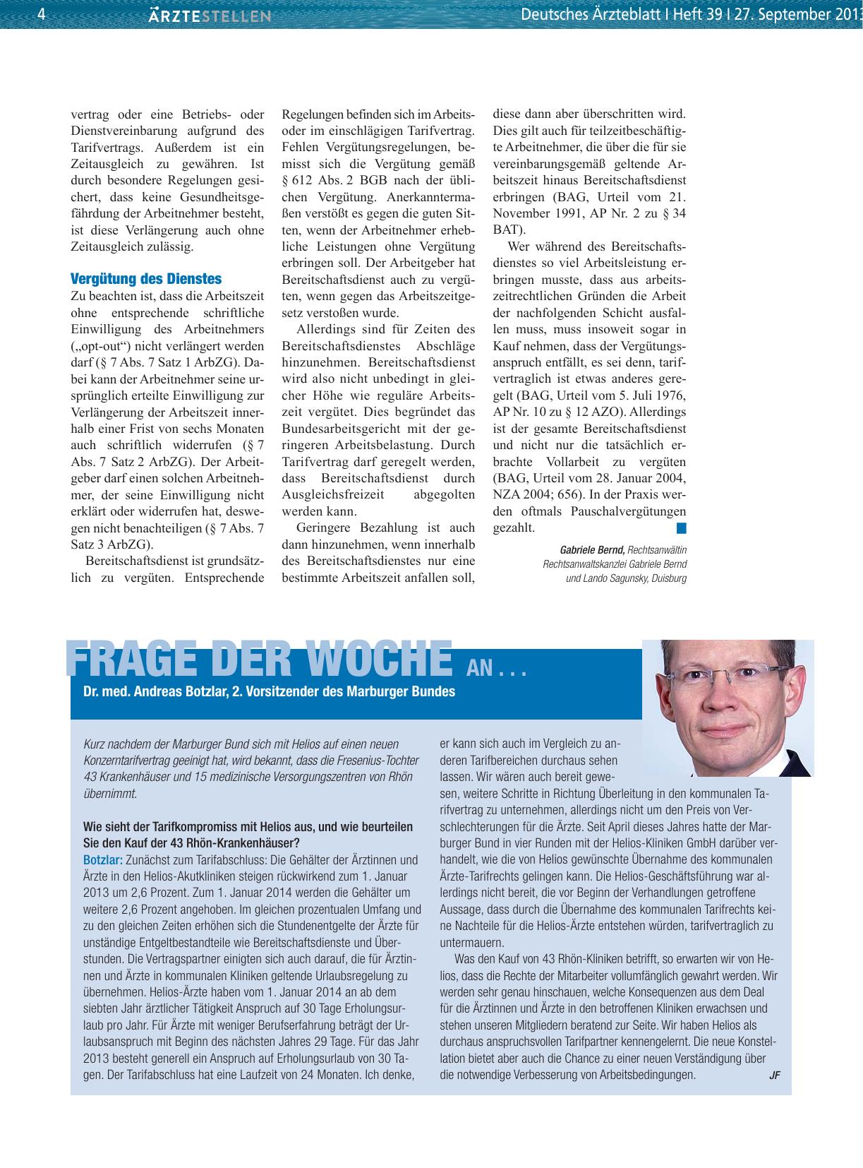 Vorschauseite 1: Frage der Woche an. .. Dr. med. Andreas Botzlar, 2. Vorsitzender des Marburger Bundes