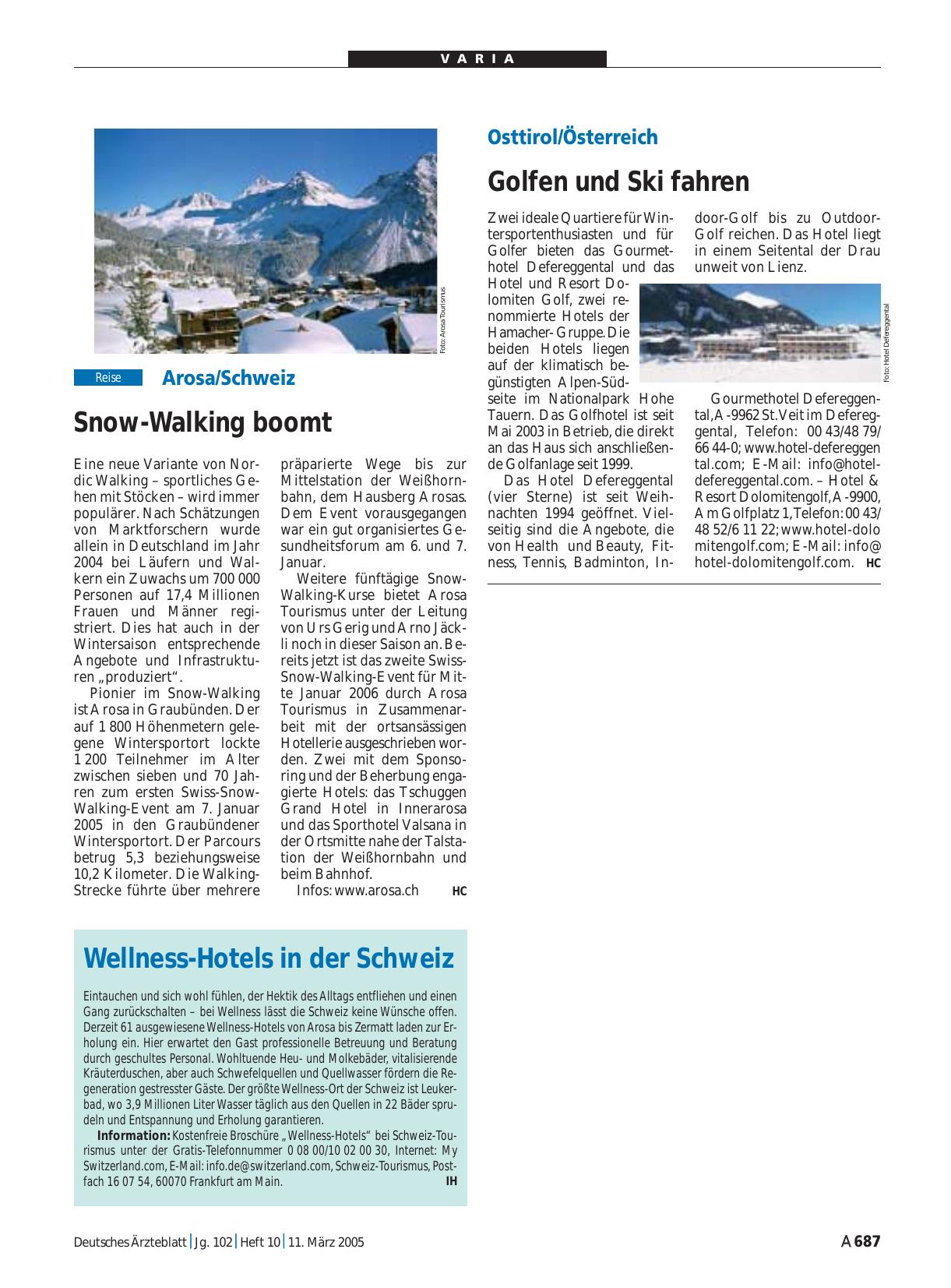 Vorschauseite 1: Wellness-Hotels in der Schweiz
