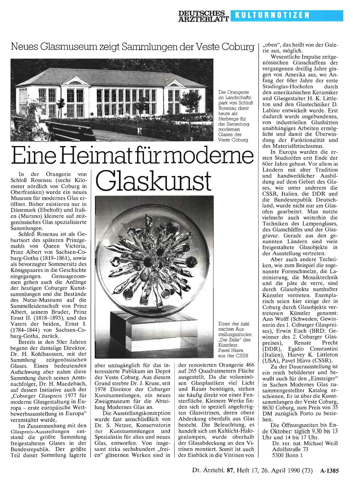 Vorschauseite 1: Eine Heimat für moderne Glaskunst