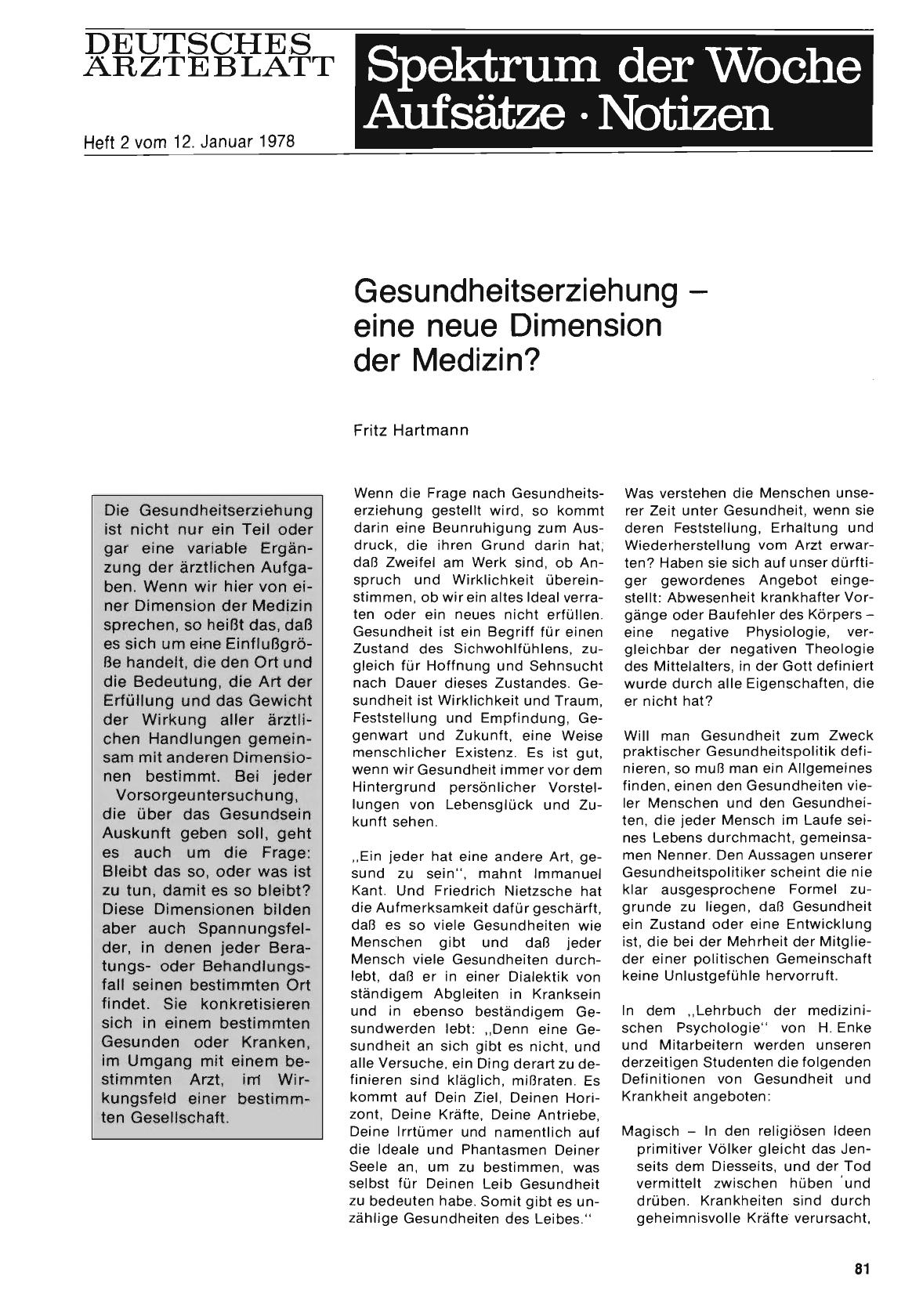 Vorschauseite 1: Gesundheitserziehung — eine neue Dimension der Medizin?