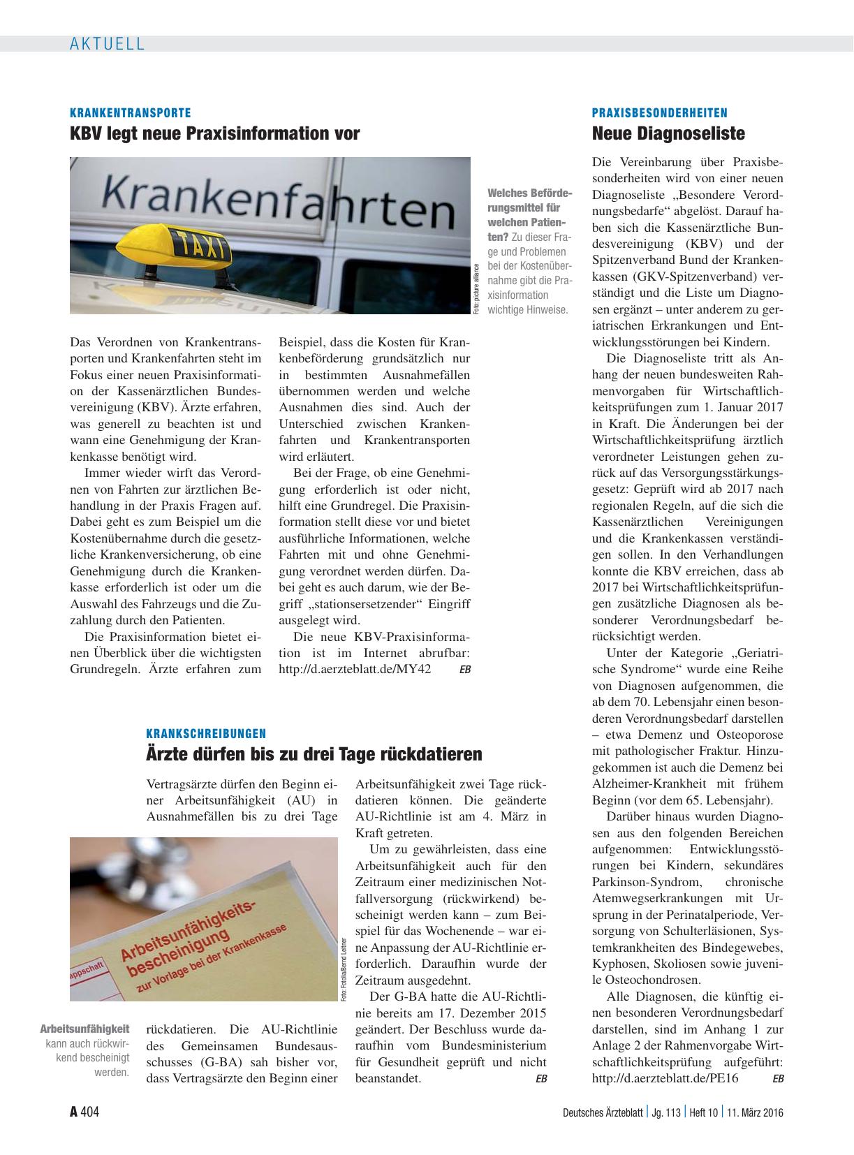 Vorschauseite 1: Praxisbesonderheiten: Neue Diagnoseliste