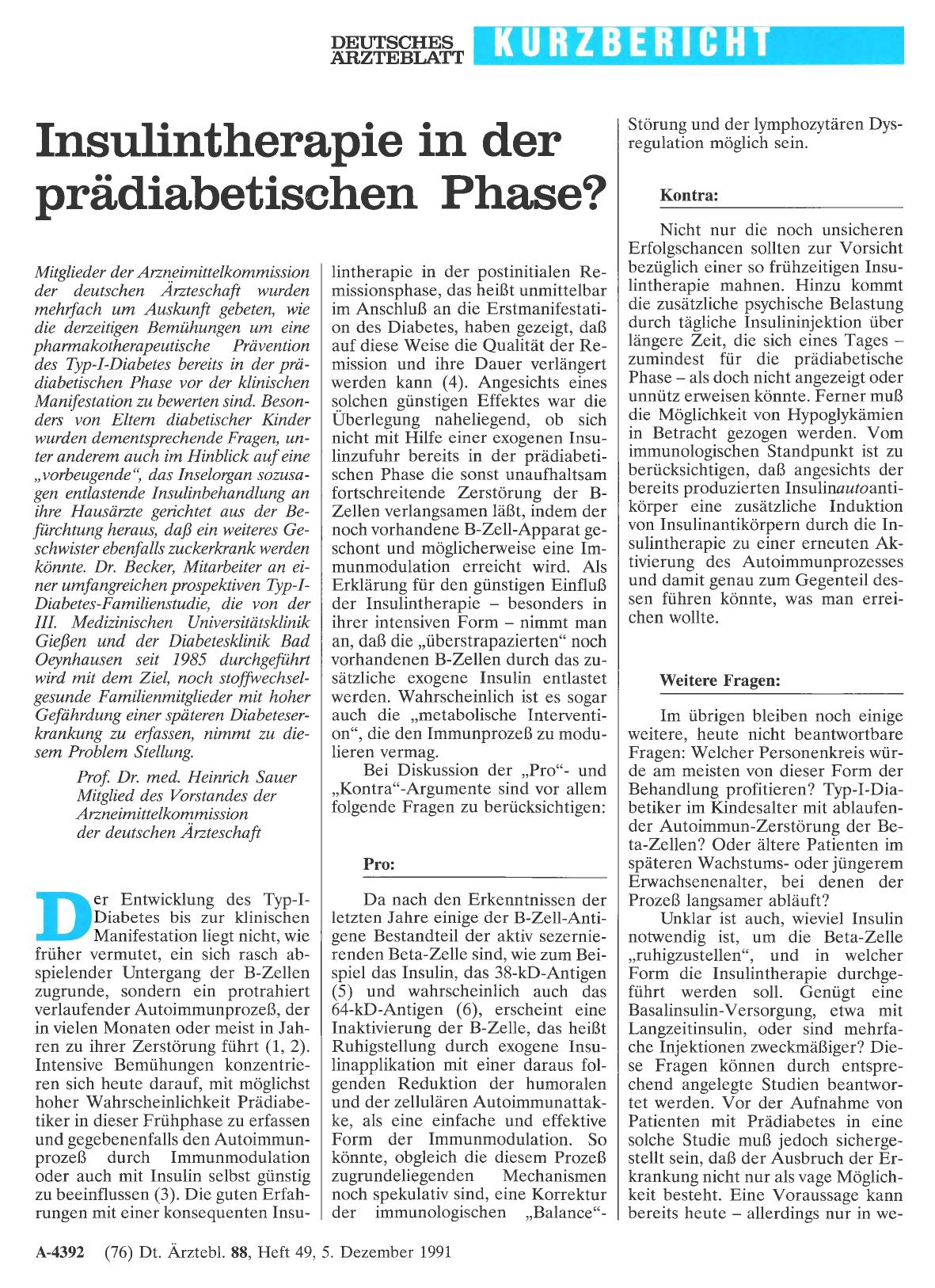 Vorschauseite 1: Insulintherapie in der prädiabetischen Phase?