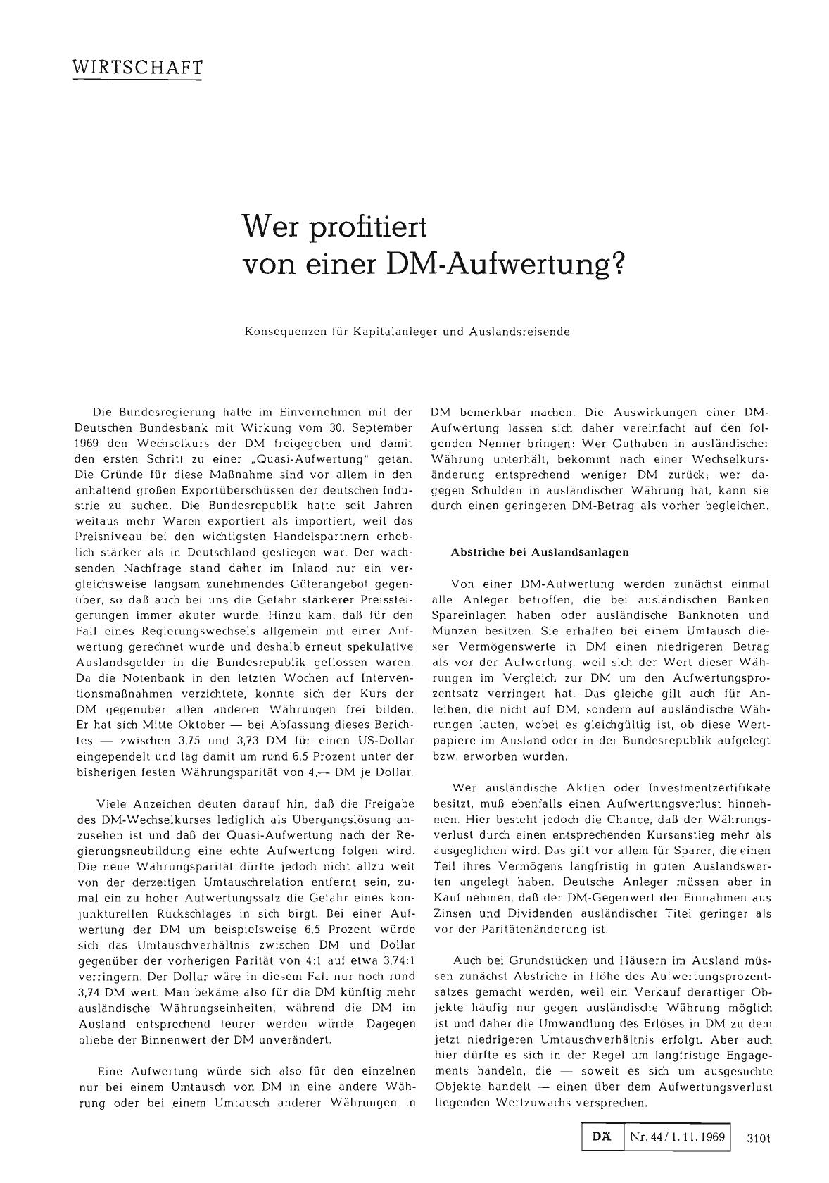 Vorschauseite 1: Wer profitiert von einer DM-Aufwertung?