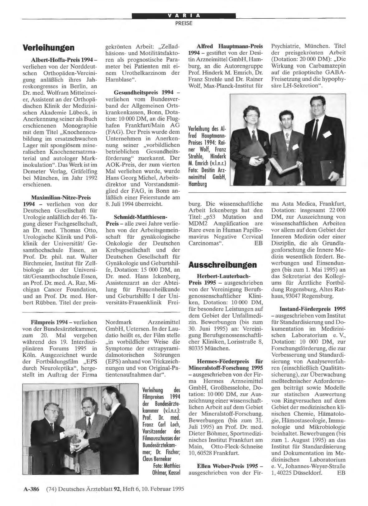 Vorschauseite 1: Verleihungen