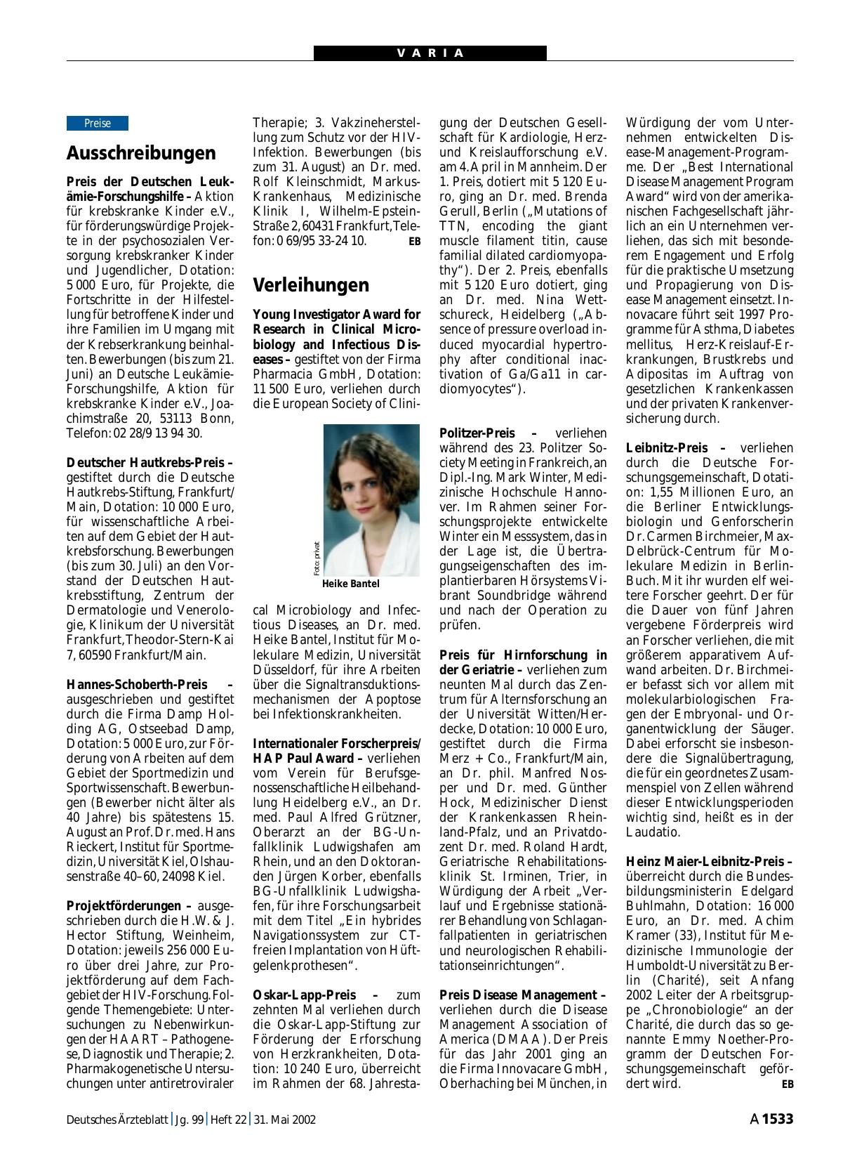 Vorschauseite 1: Verleihungen