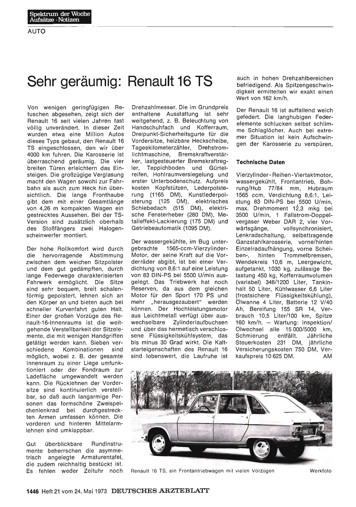 Vorschauseite 1: Sehr geräumig: Renault 16 TS