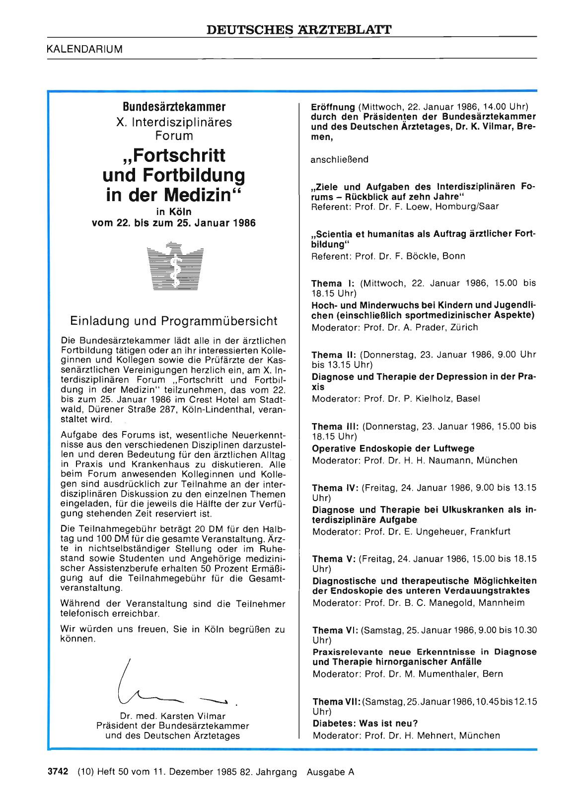 Vorschauseite 1: Bundesärztekammer: X. Interdisziplinäres Forum - „Fortschritt und Fortbildung in der Medizin“