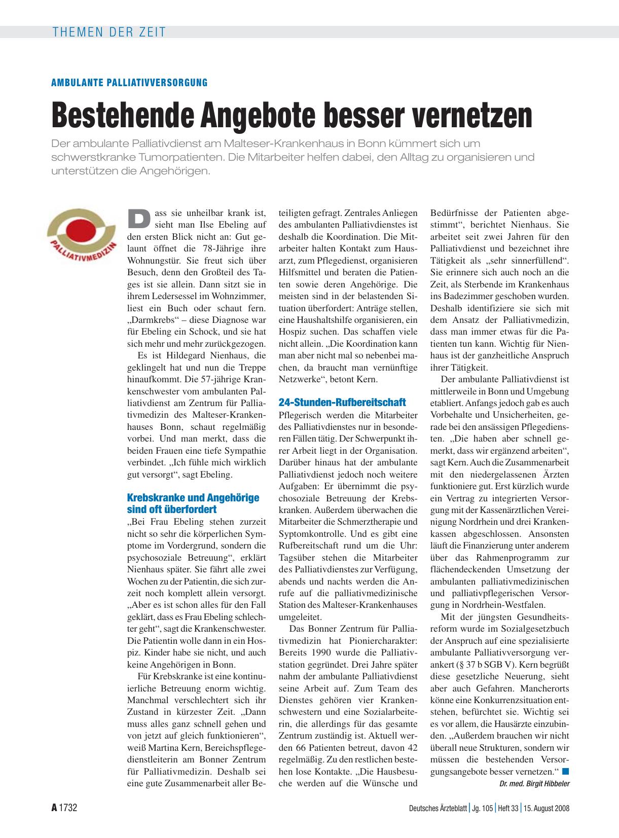 Vorschauseite 1: Ambulante Palliativversorgung: Bestehende Angebote besser vernetzen