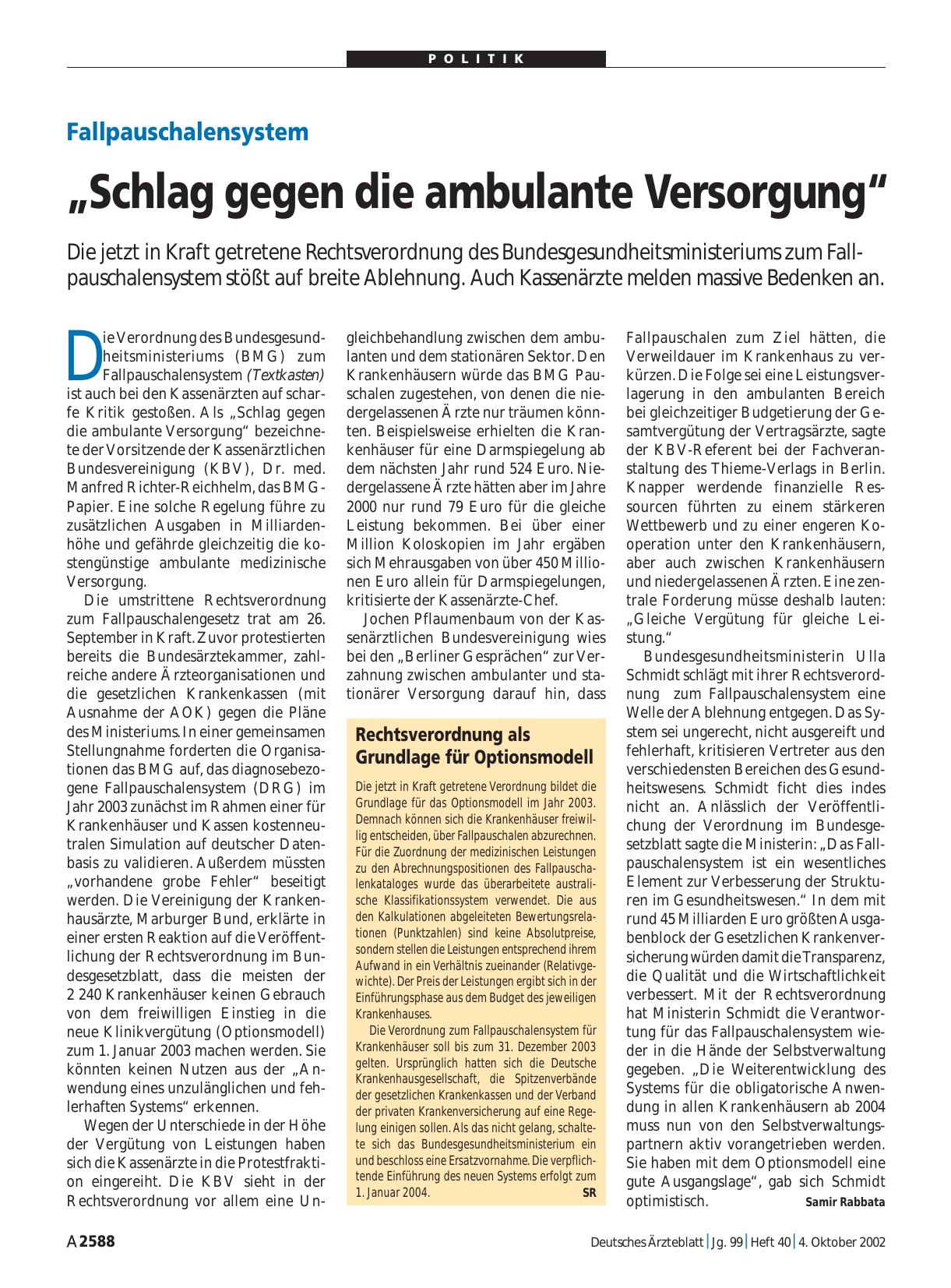 Vorschauseite 1: Fallpauschalensystem: „Schlag gegen die ambulante Versorgung“