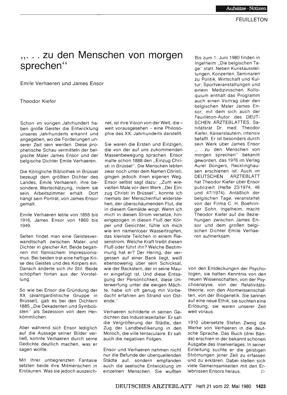 Vorschauseite 1: „. .. zu den Menschen von morgen sprechen„ Emile Verhaeren und James Ensor