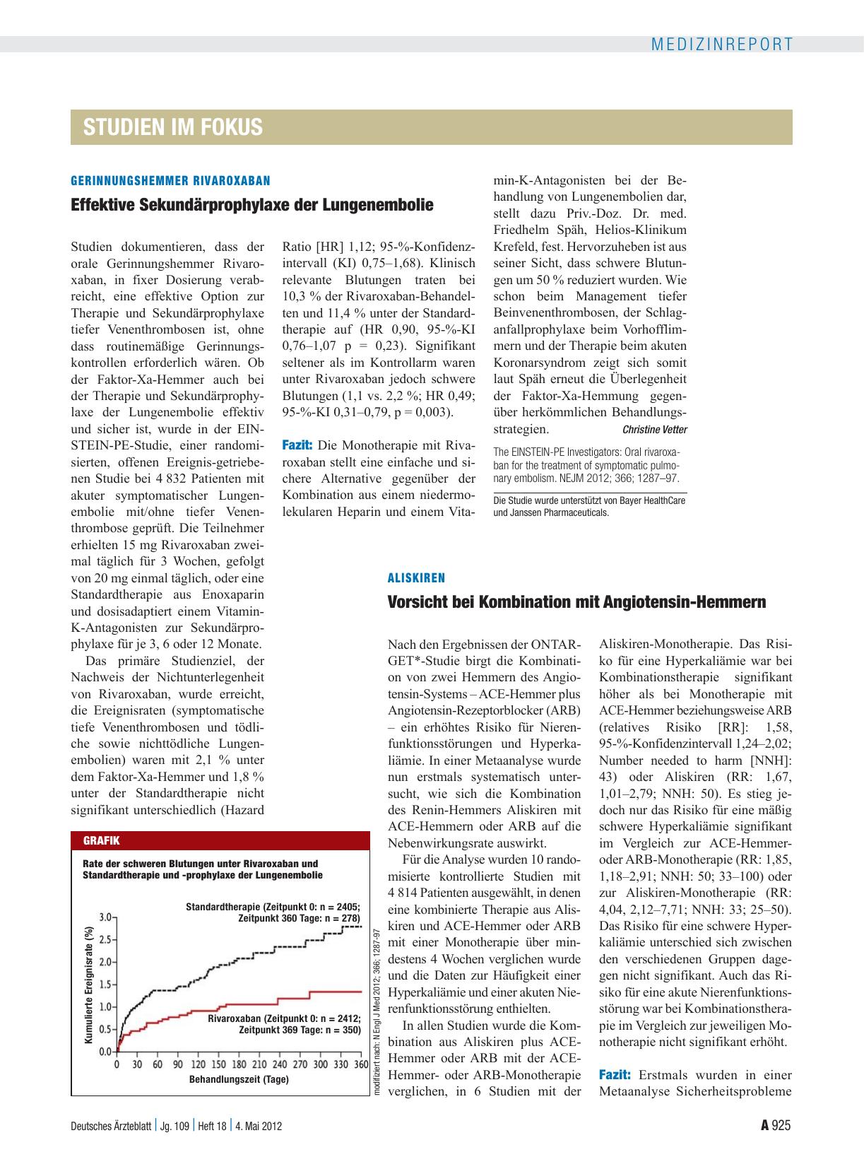 Vorschauseite 1: Gerinnungshemmer Rivaroxaban: Effektive Sekundärprophylaxe der Lungenembolie