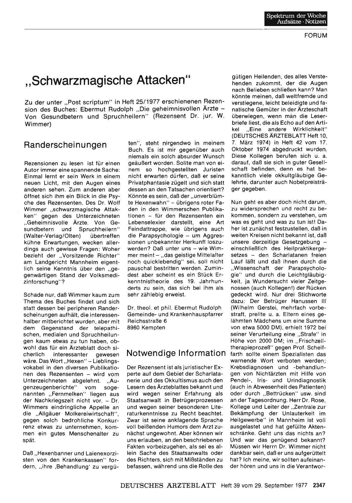 Vorschauseite 1: „Schwarzmagische Attacken”: Notwendige Information
