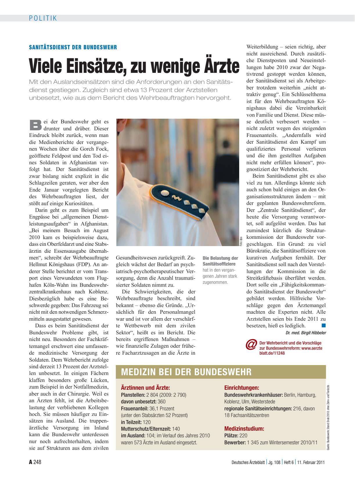 Vorschauseite 1: Sanitätsdienst der Bundeswehr: Viele Einsätze, zu wenige Ärzte