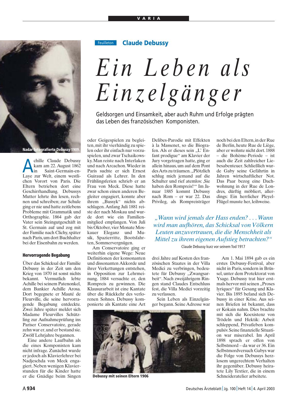 Vorschauseite 1: Claude Debussy: Ein Leben als Einzelgänger