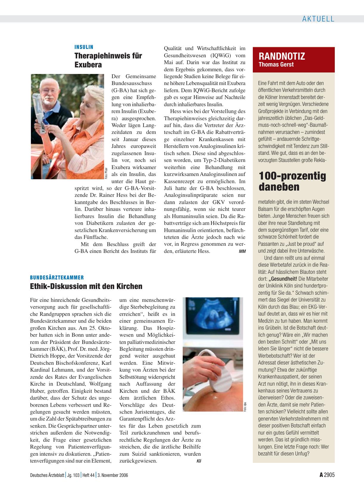 Vorschauseite 1: Bundesärztekammer: Ethik-Diskussion mit den Kirchen