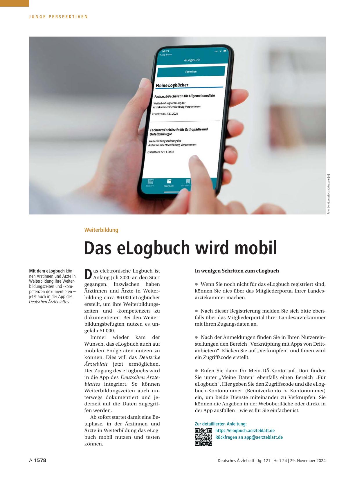 Vorschauseite 1: Weiterbildung: Das eLogbuch wird mobil