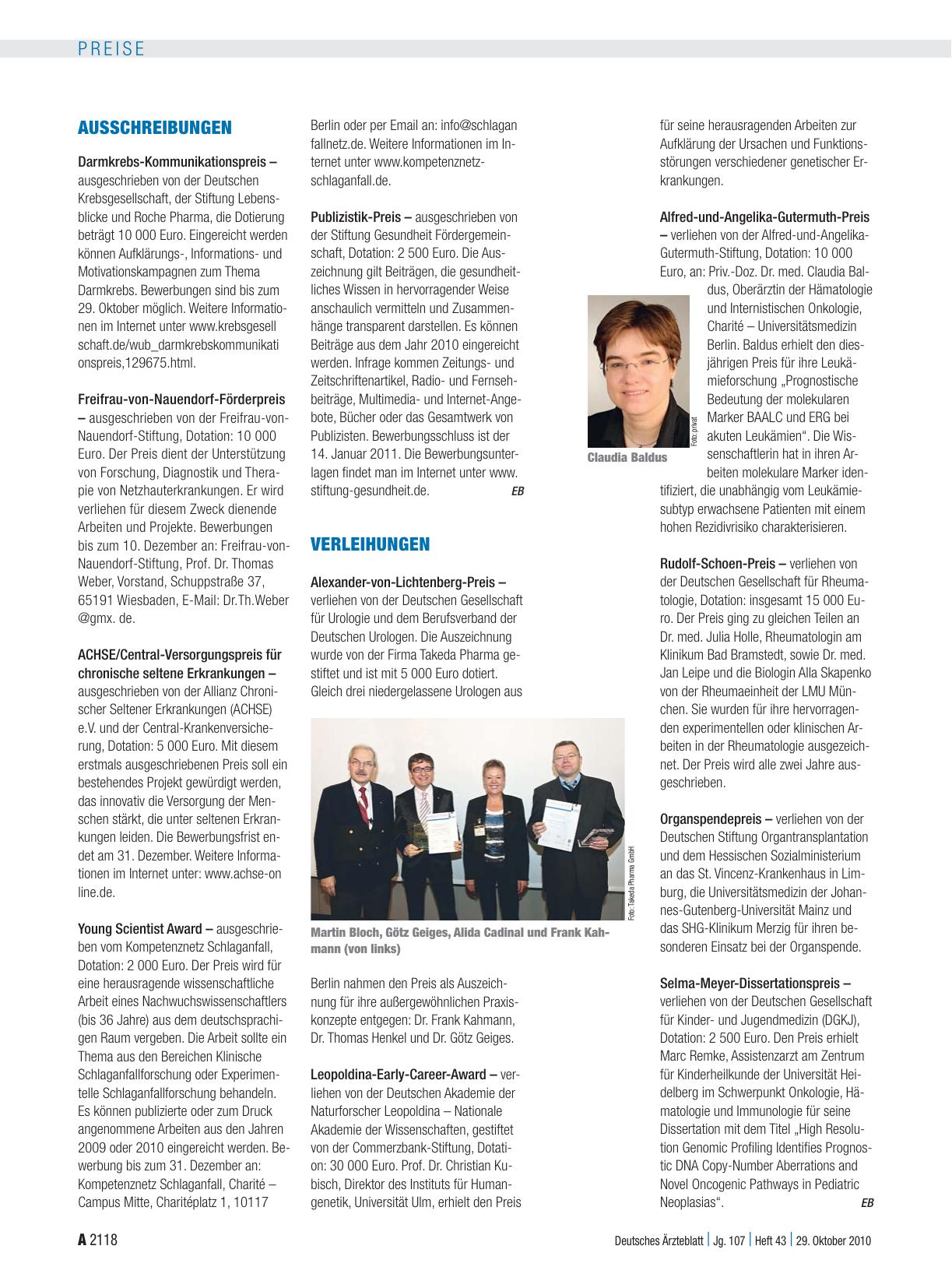 Vorschauseite 1: Verleihungen