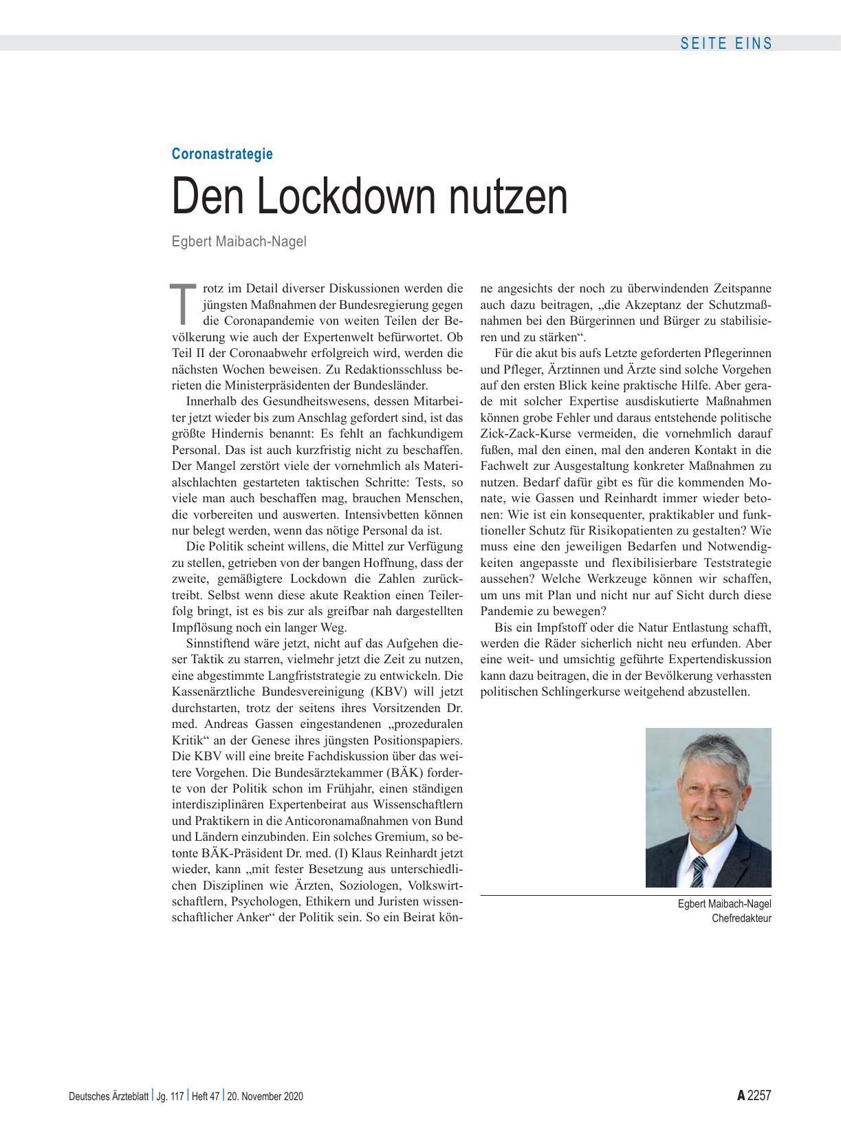 Vorschauseite 1: Coronastrategie: Den Lockdown nutzen
