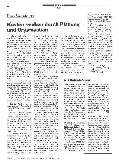 Vorschauseite 1: Praxis-Management: Kosten senken durch Planung und Organisation