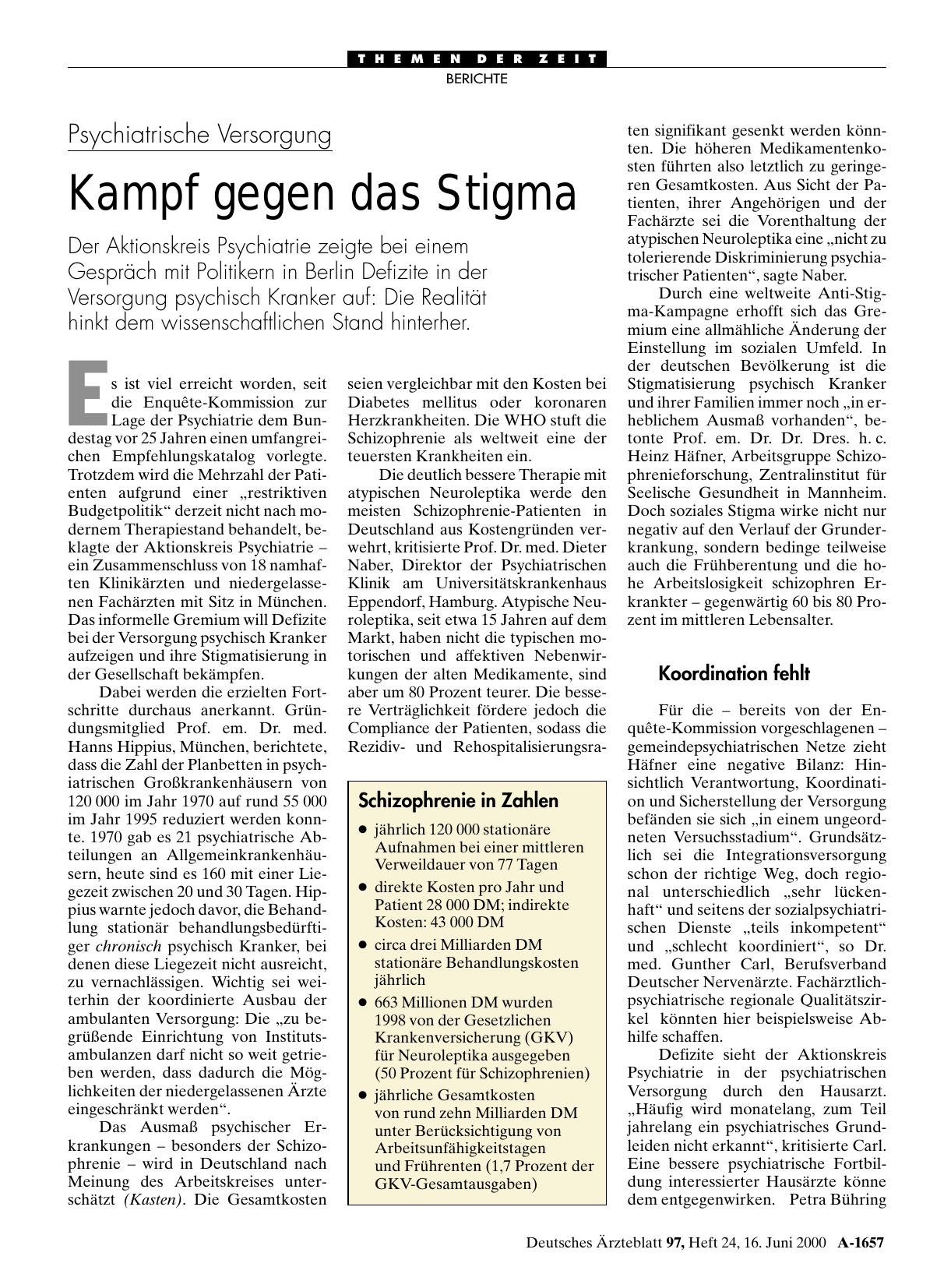 Vorschauseite 1: Psychiatrische Versorgung: Kampf gegen das Stigma