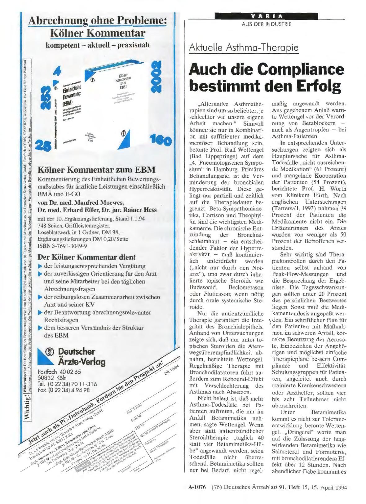 Vorschauseite 1: Aktuelle Asthma-Therapie: Auch die Compliance bestimmt den Erfolg