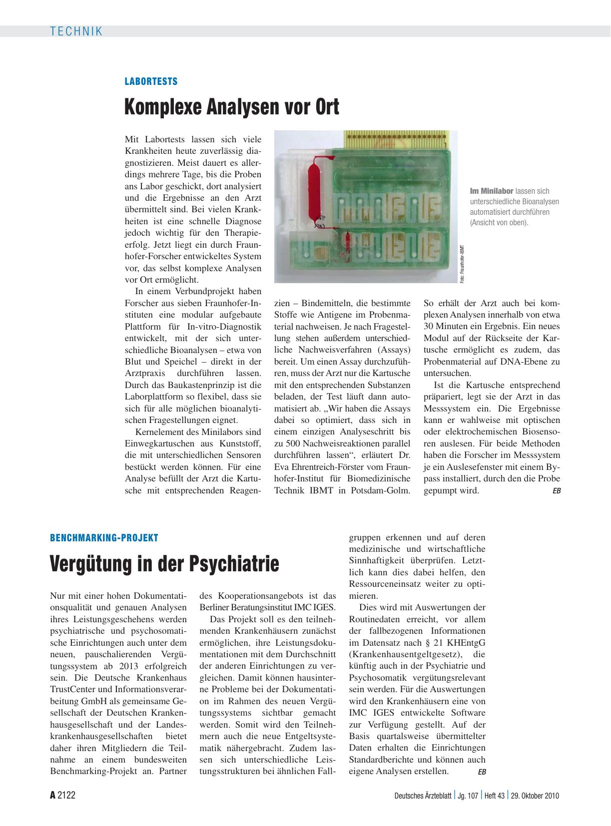 Vorschauseite 1: Benchmarking-Projekt: Vergütung in der Psychiatrie
