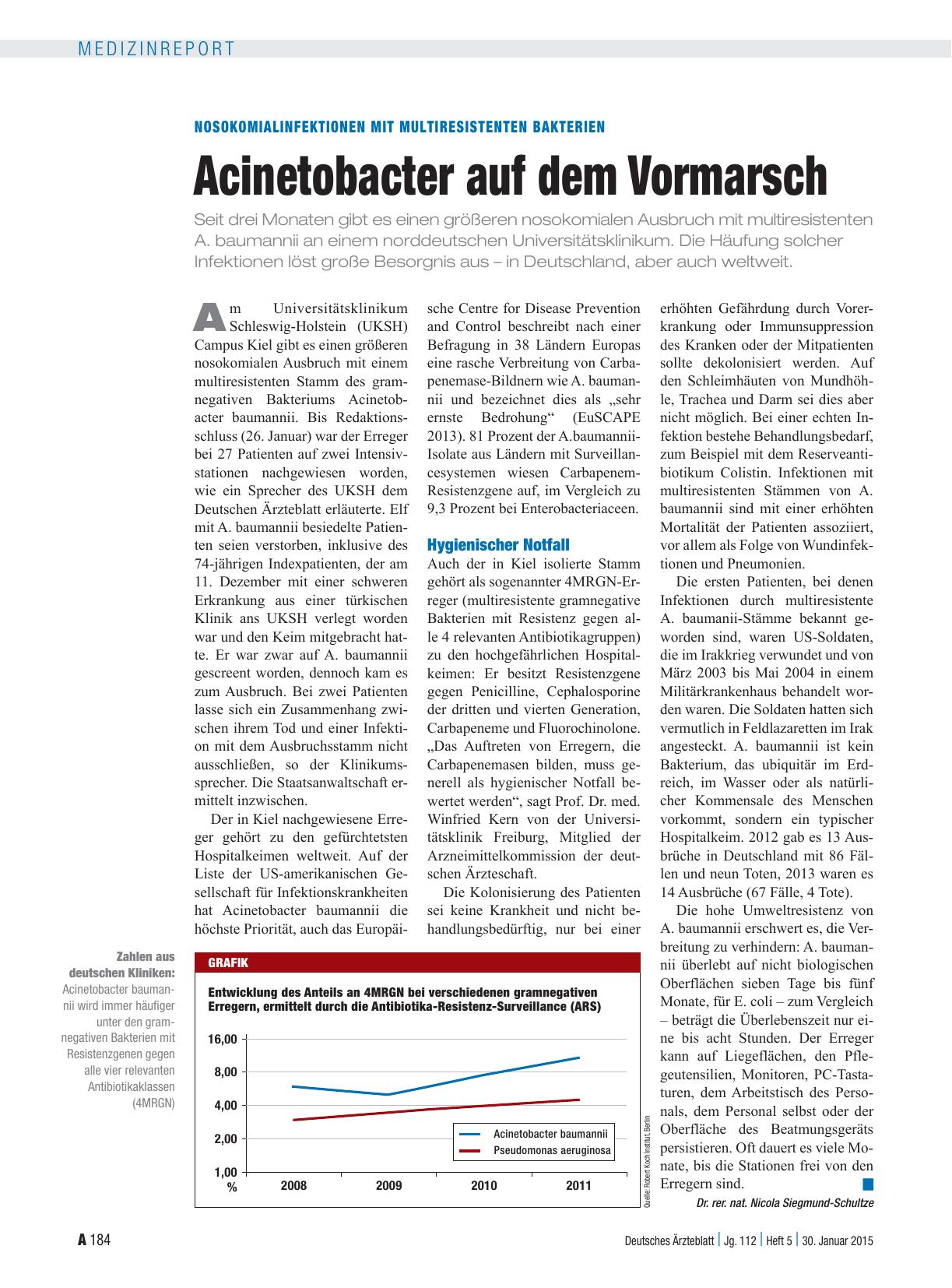 Vorschauseite 1: Nosokomialinfektionen mit multiresistenten Bakterien: Acinetobacter auf dem Vormarsch