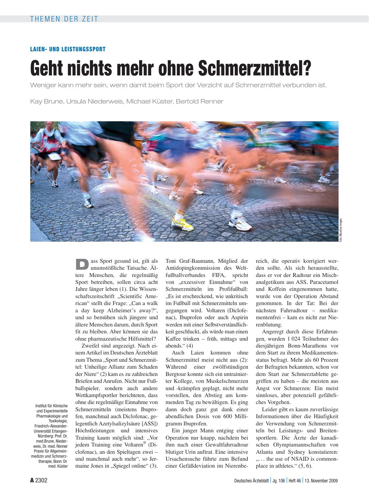 Vorschauseite 1: Laienund Leistungssport: Geht nichts mehr ohne Schmerzmittel?