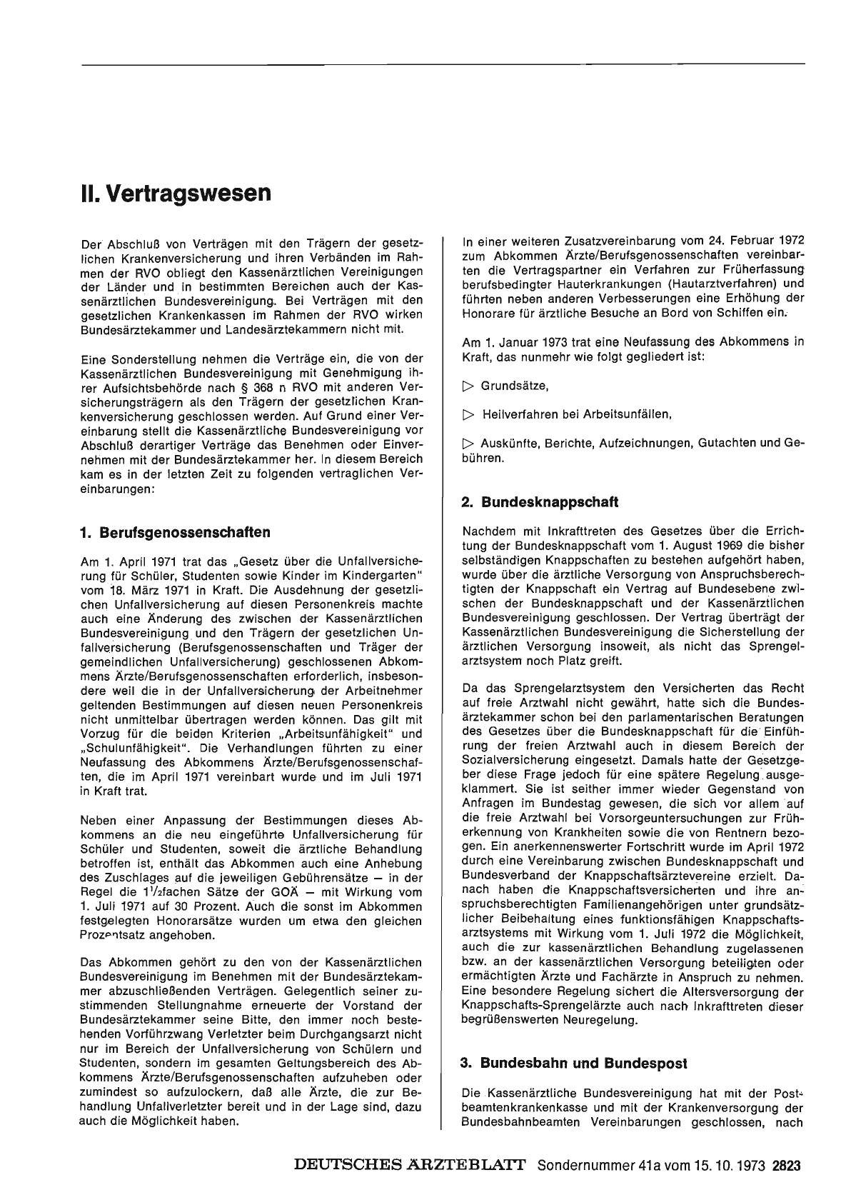 Vorschauseite 1: Bericht über das Jahr 1972/73: G. Honorare, Verträge, Steuern: II. Vertragswesen