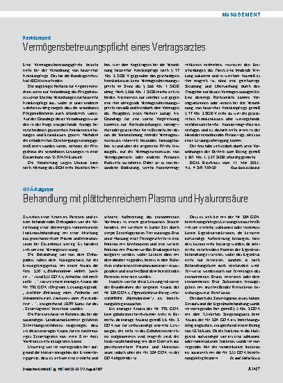 Vorschauseite 1: Rechtsreport: Vermögensbetreuungspflicht eines Vertragsarztes