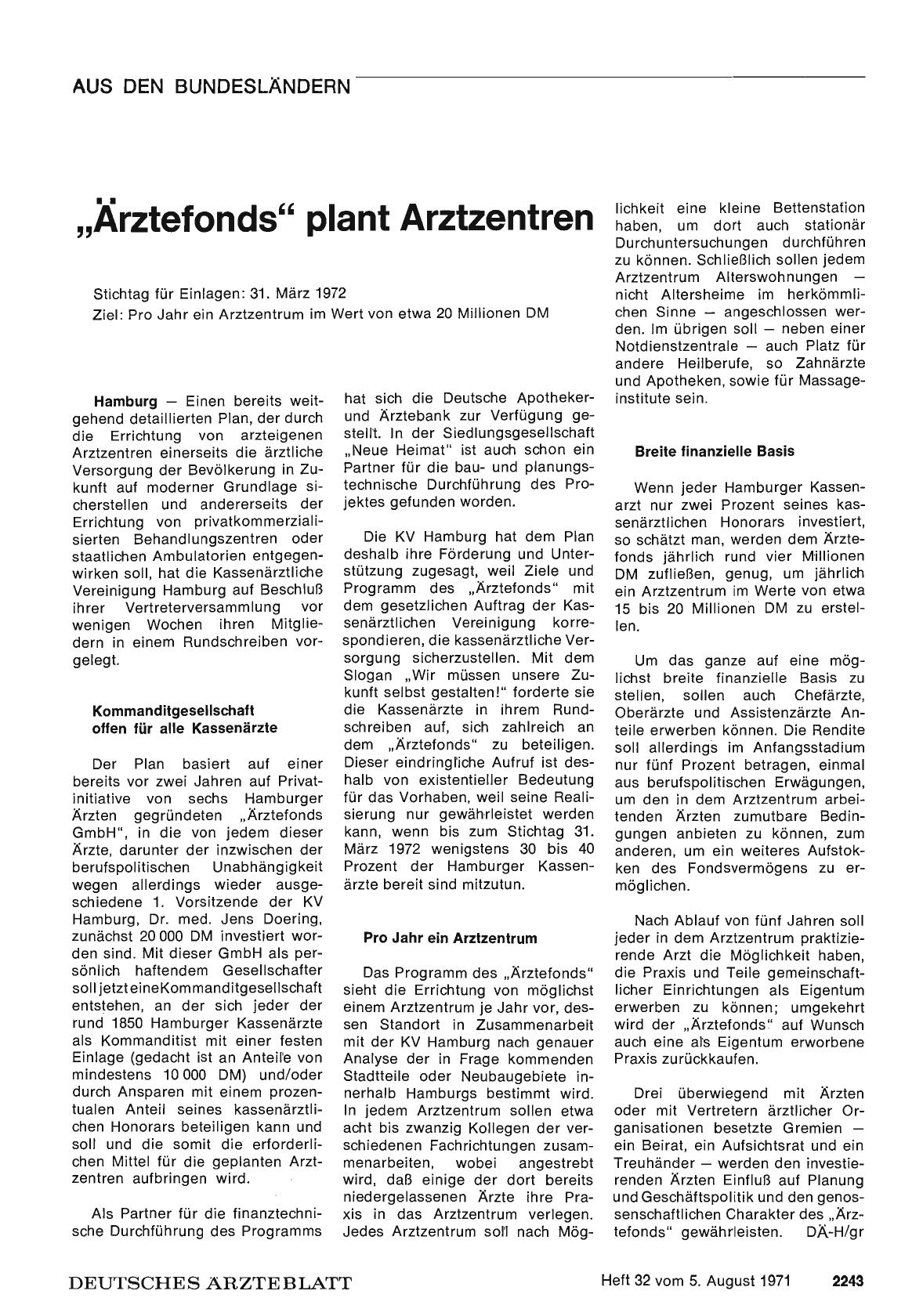 Vorschauseite 1: „Ärztefonds" plant Arztzentren