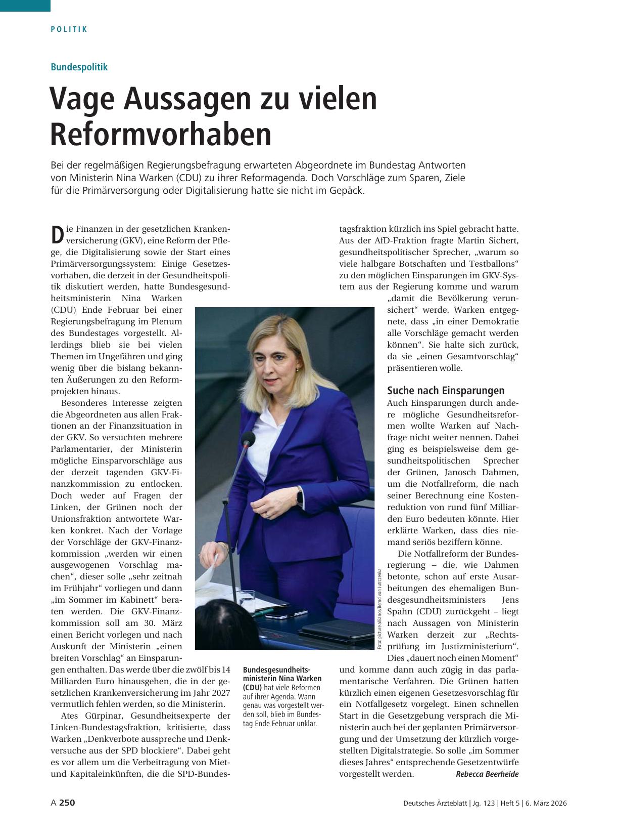 Vorschauseite 1: Bundespolitik: Vage Aussagen zu vielen Reformvorhaben