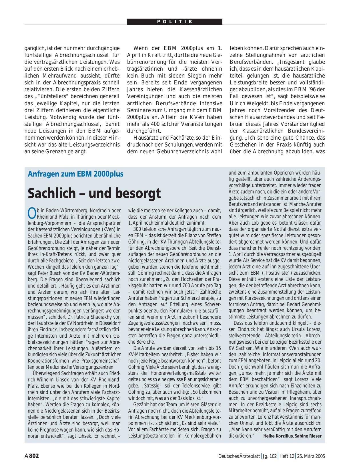Vorschauseite 1: Anfragen zum EBM 2000plus: Sachlich – und besorgt