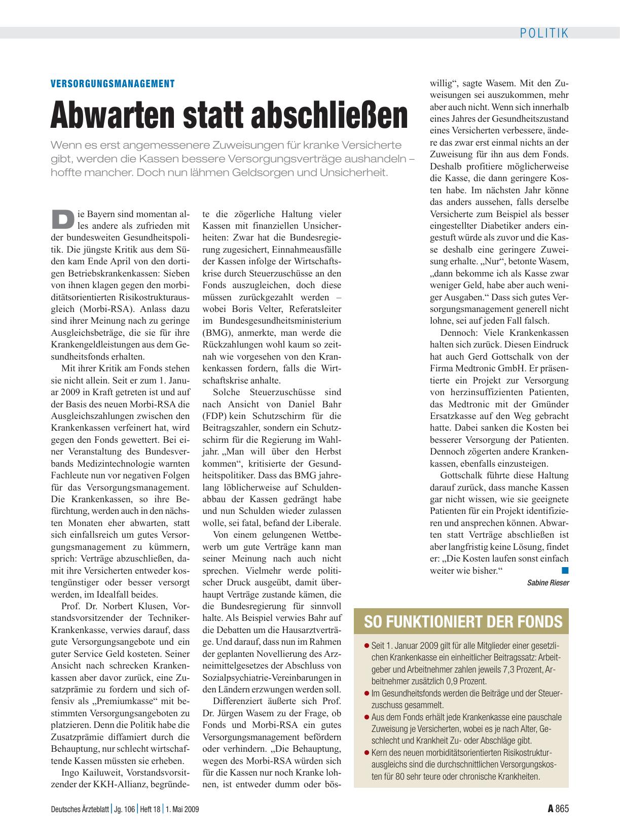 Vorschauseite 1: Versorgungsmanagement: Abwarten statt abschließen