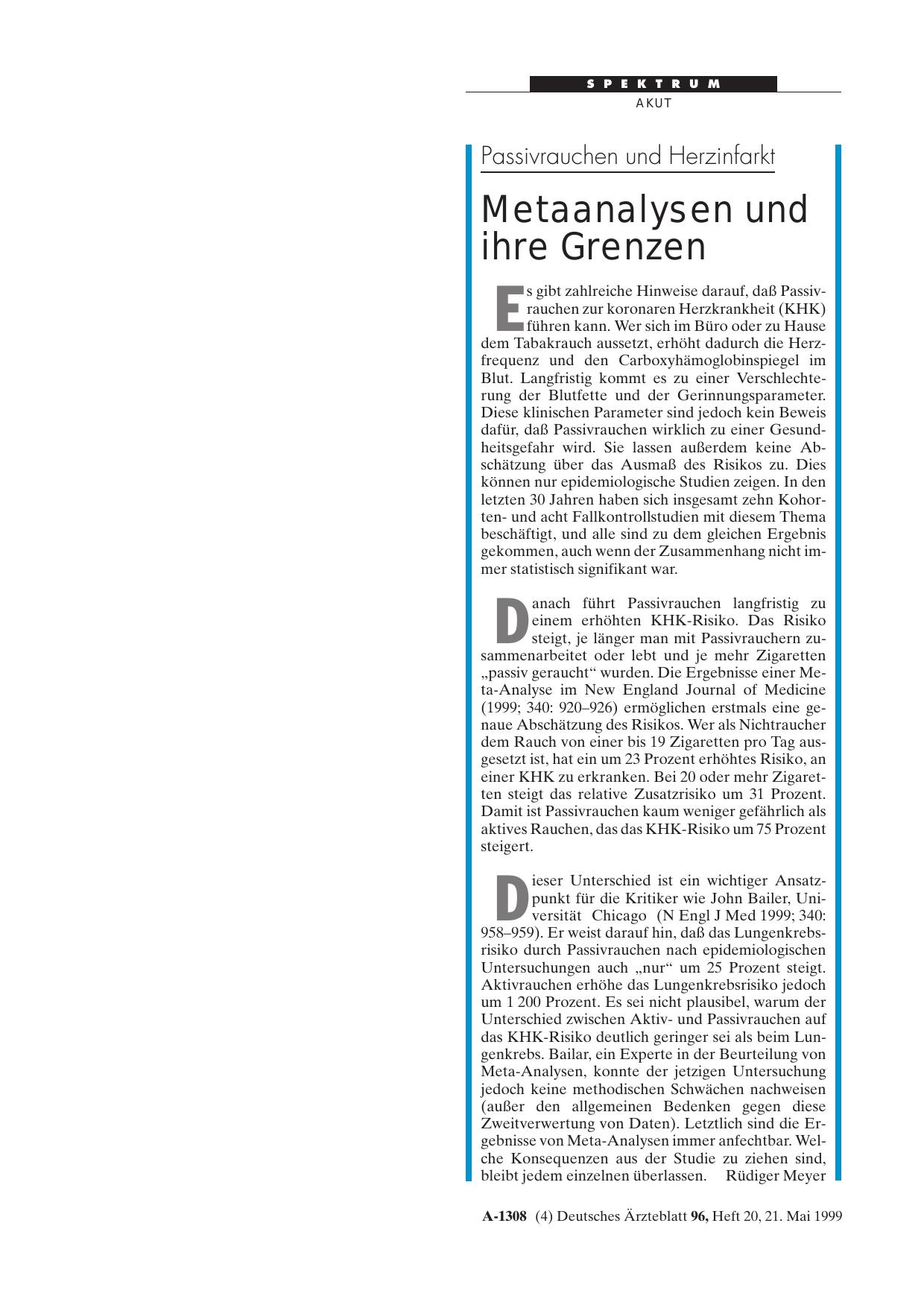 Vorschauseite 1: Passivrauchen und Herzinfarkt: Metaanalysen und ihre Grenzen