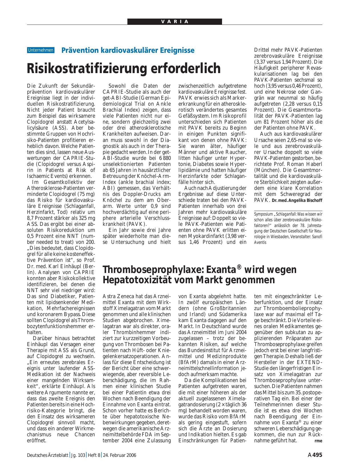 Vorschauseite 1: Prävention kardiovaskulärer Ereignisse: Risikostratifizierung erforderlich