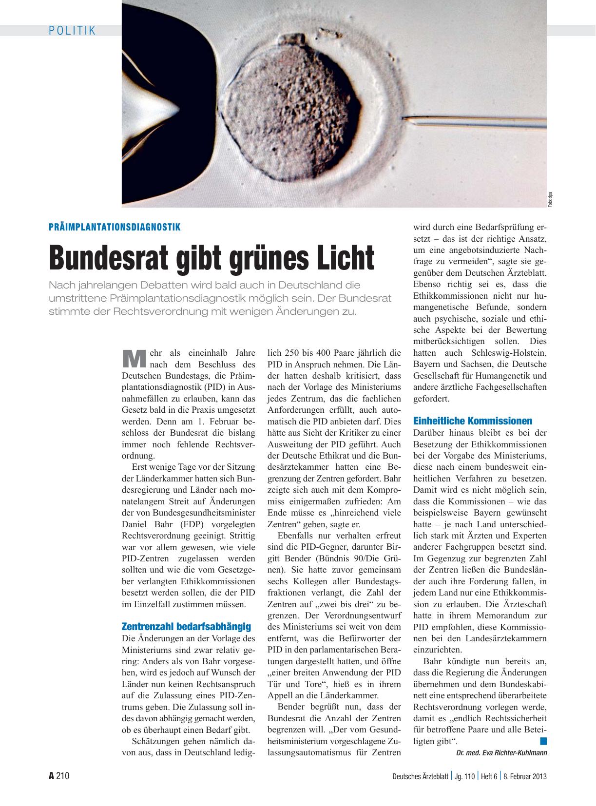 Vorschauseite 1: Präimplantationsdiagnostik: Bundesrat gibt grünes Licht