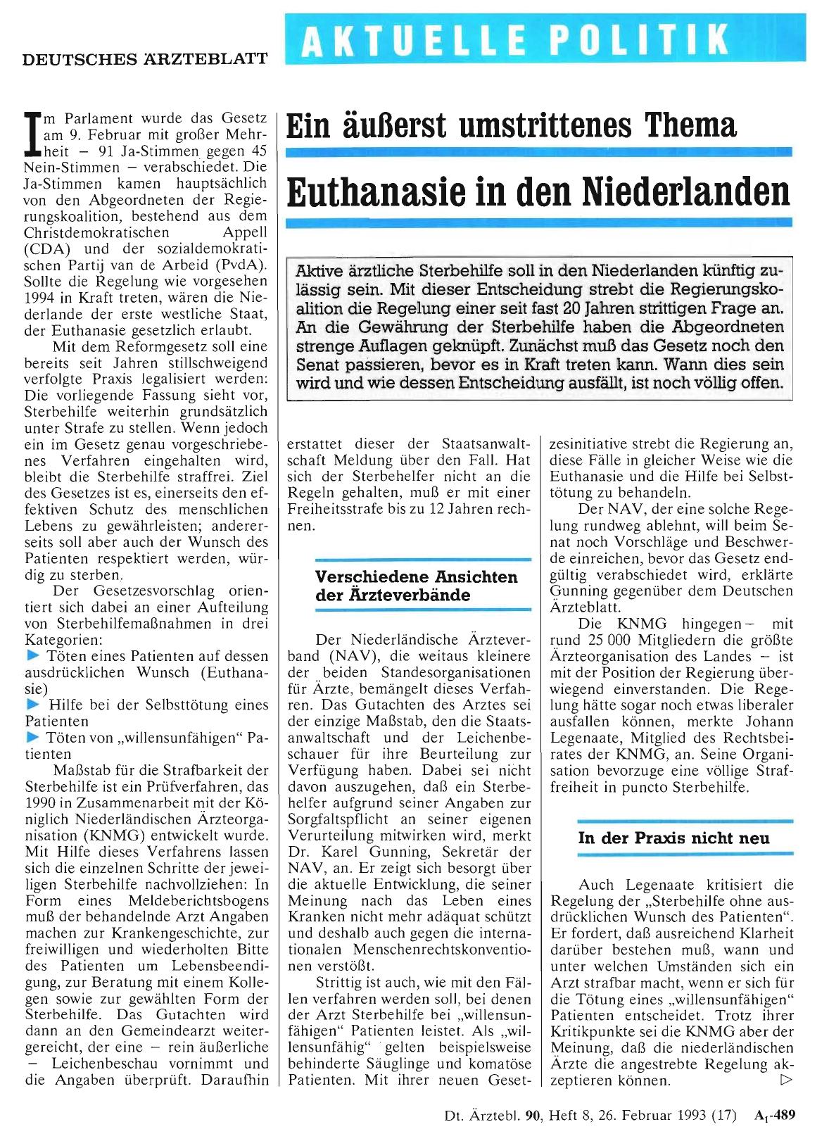 Vorschauseite 1: Ein äußerst umstrittenes Thema: Euthanasie in den Niederlanden