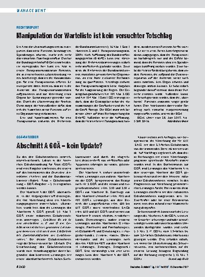 Vorschauseite 1: Rechtsreport: Manipulation der Warteliste ist kein versuchter Totschlag