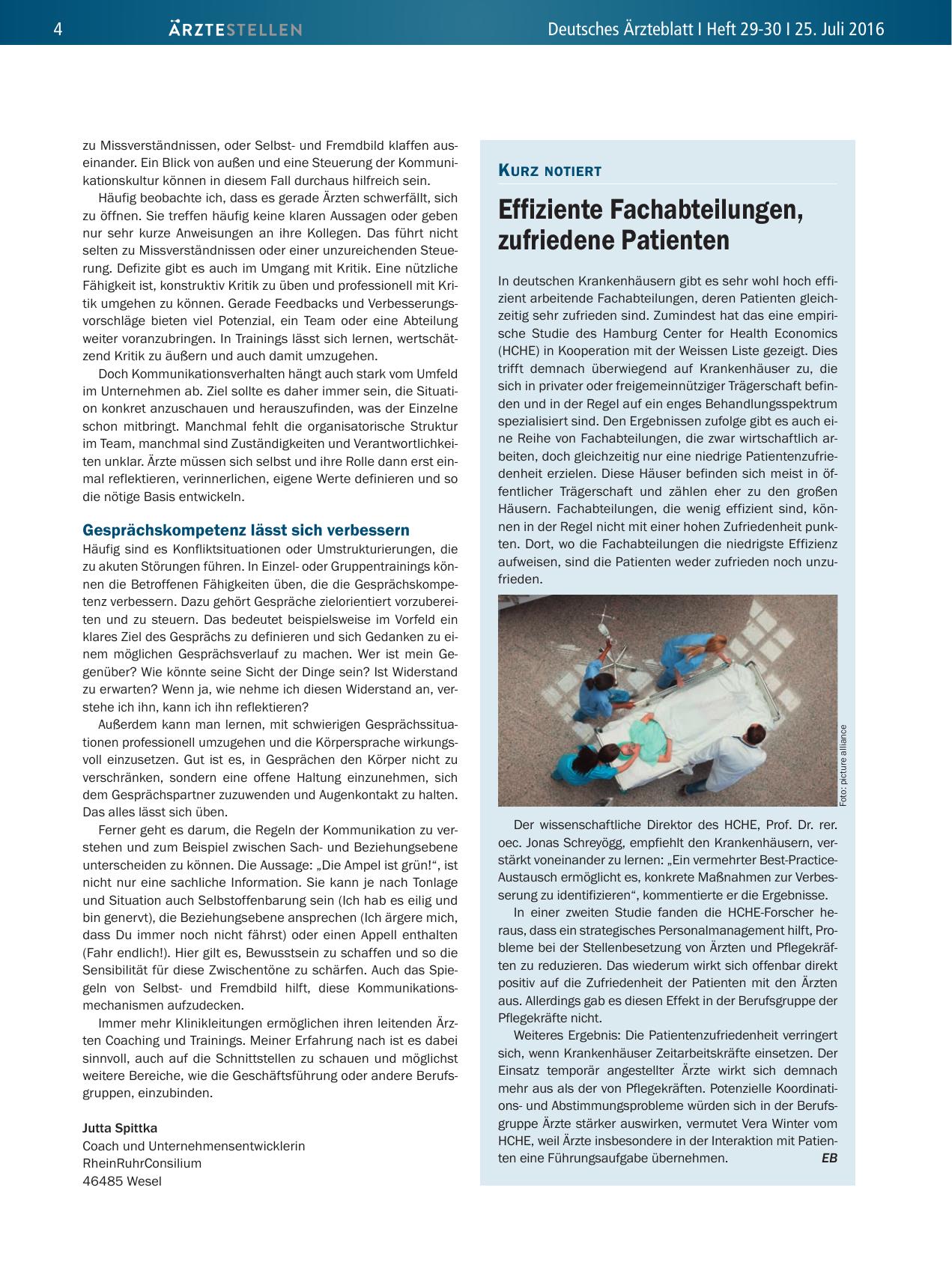 Vorschauseite 1: Kurz notiert: Effiziente Fachabteilungen, zufriedene Patienten