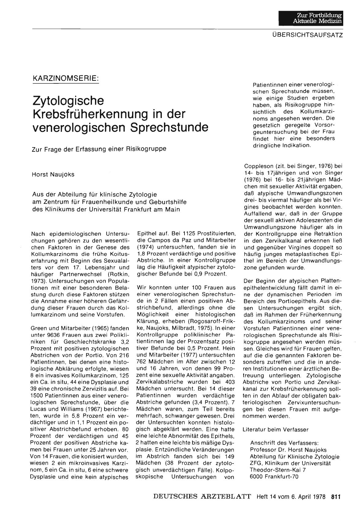 Vorschauseite 1: Karzinomserie: Zytologische Krebsfrüherkennung in der venerologischen Sprechstunde