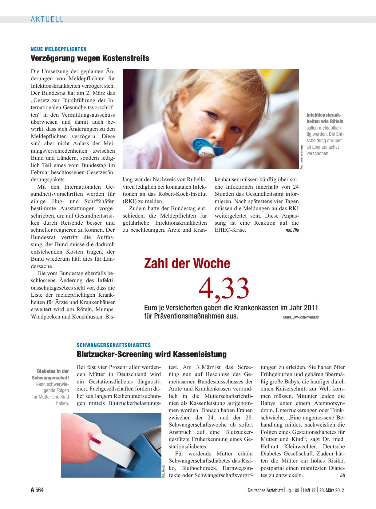 Vorschauseite 1: Schwangerschaftsdiabetes: Blutzucker-Screening wird Kassenleistung