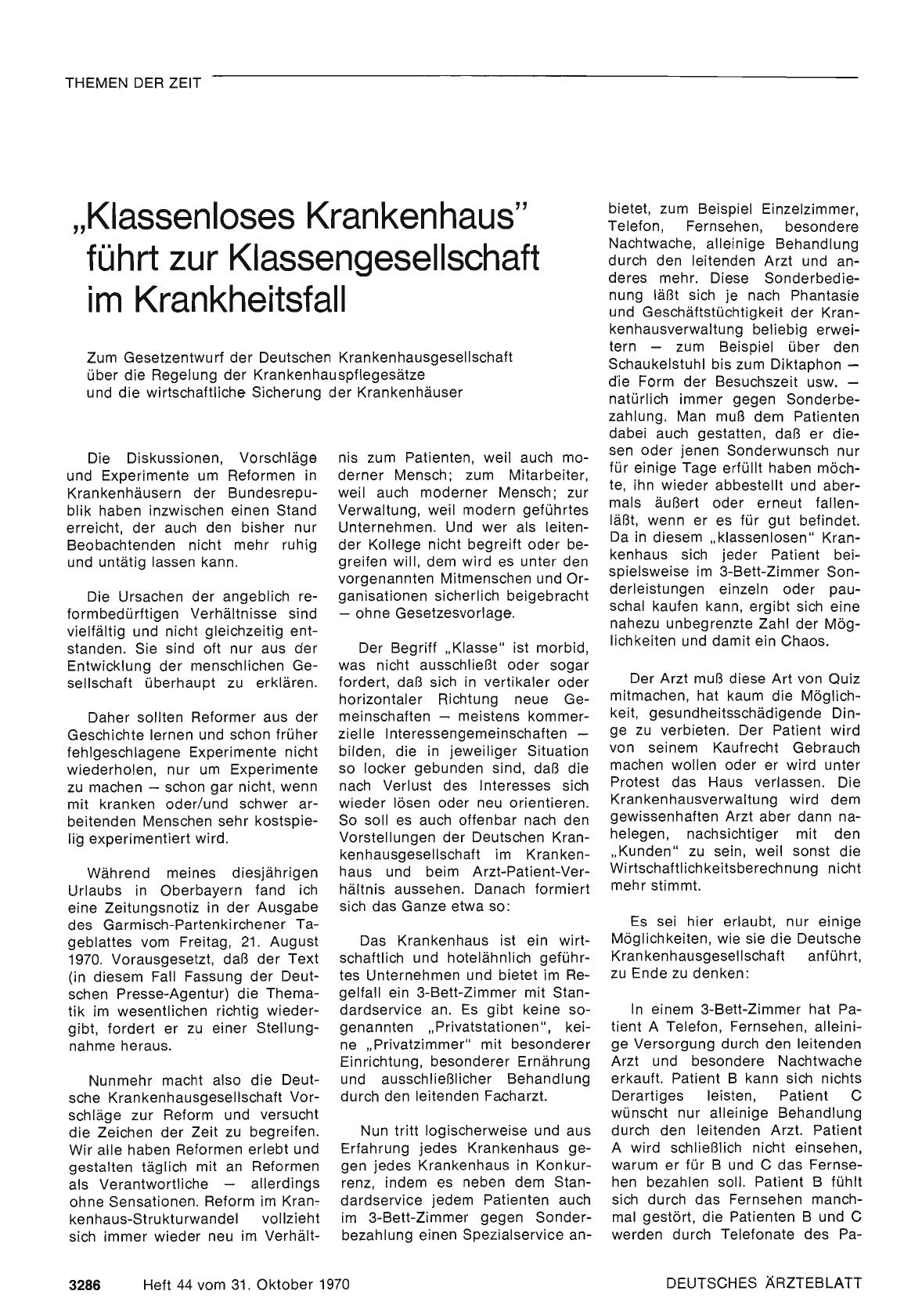 Vorschauseite 1: „Klassenloses Krankenhaus" führt zur Klassengesellschaft im Krankheitsfall
