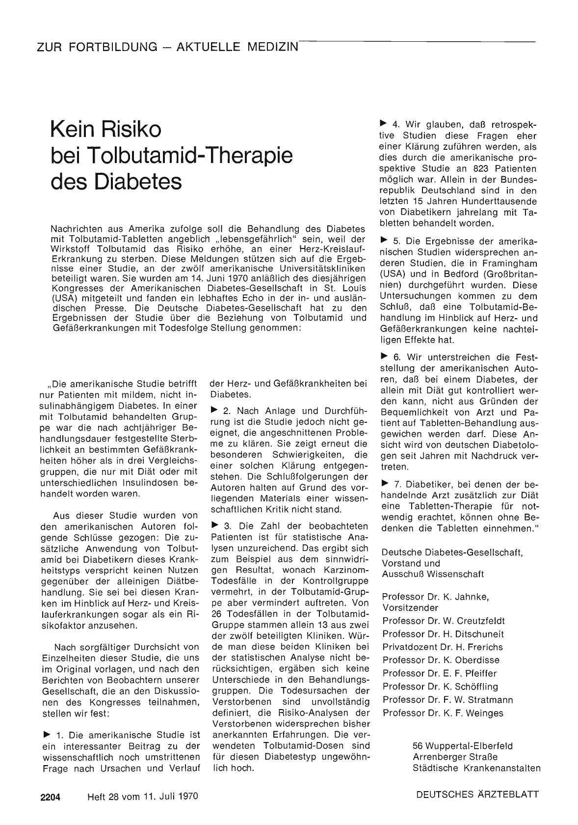 Vorschauseite 1: Kein Risiko bei Tolbutamid-Therapie des Diabetes