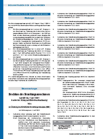 Vorschauseite 1: Beschluss des Bewertungsausschusses nach § 87 Abs. 1 Satz 1 SGB V in seiner 643. Sitzung (schriftliche Beschlussfassung) Teil A und Teil B zu Empfehlungen gemäß § 87a Abs. 5 Satz…