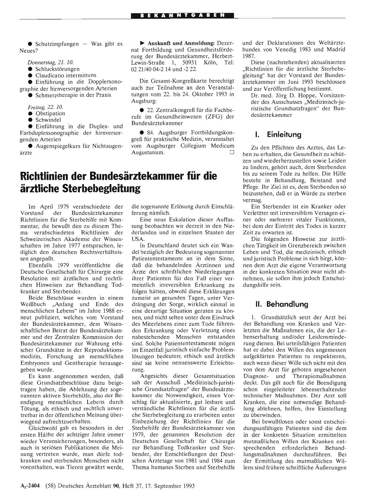 Vorschauseite 1: Richtlinien der Bundesärztekammer für die ärztliche Sterbebegleitung